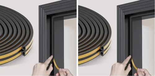Vista 12 de Burlete de sellado de puerta de 32.8 pies, autoadhesivo, insonorizado en forma de D, para marco de puerta, ventana, negro, 3/8 pulgadas de ancho x