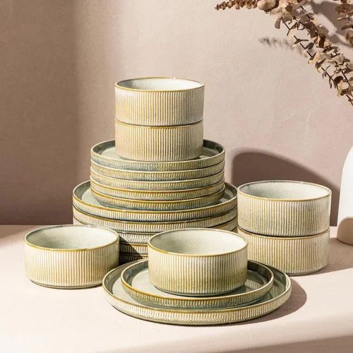 Vista 23 de GBHOME Stoneware Dinnerware Sets for 4, 12-Piece Plates and Bowls Set