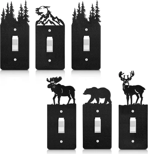 Vista 12 de Lothee 6 piezas de placa de metal para interruptor de luz de oso, alce, árbol, montaña, alce, bosque, placa de salida, cubierta de pared