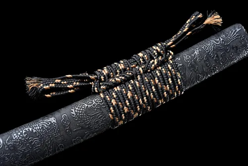 Vista 6 de Handmade Japanese Katana Damascus Folded Steel Sharp Blade Dragon Sword Espada de dragón de hoja azul y roja