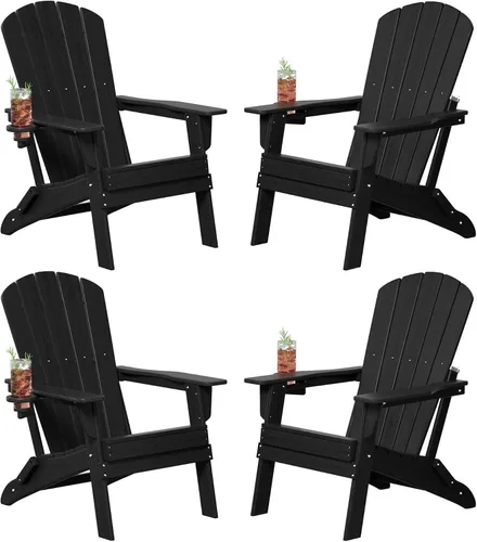 Vista 34 de Plawdlik Juego de 10 sillas plegables Adirondack con textura de madera, HDPE pesado para todo tipo de clima, juego cómodo junto a la piscina, patio