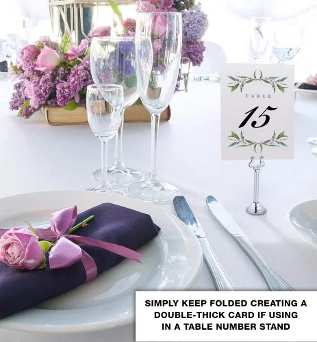Vista 3 de Corona de laurel y números de mesa de boda, 1-10, doble cara, tienda de campaña o uso en un soporte, ideal para fiestas y restaurantes, fabricado