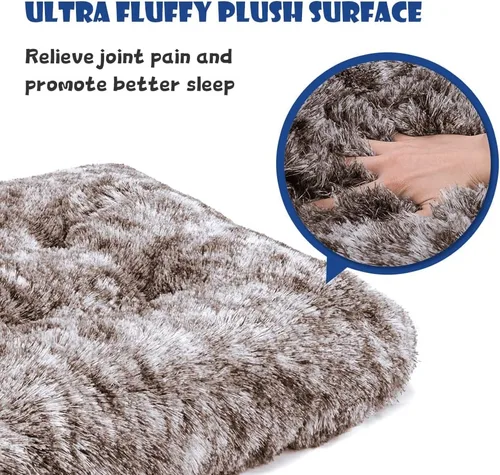 Vista 4 de Alfombrilla de cama para perro, suave y mullida, para jaula de perro, cama para perros pequeños, medianos y grandes, y gatos, lavable Marrón