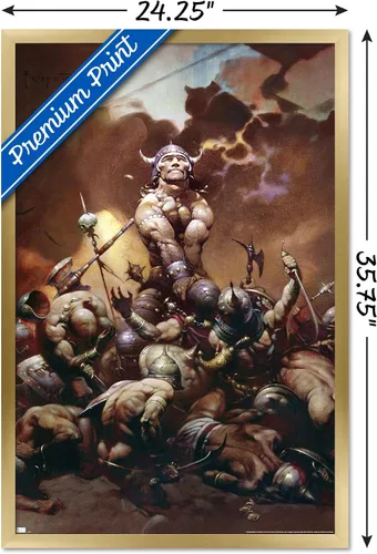 Vista 3 de Trends International Frank Frazetta - Póster de pared de destructor, 34 pulgadas de largo x 22.4 pulgadas, versión enmarcada en oro Versión