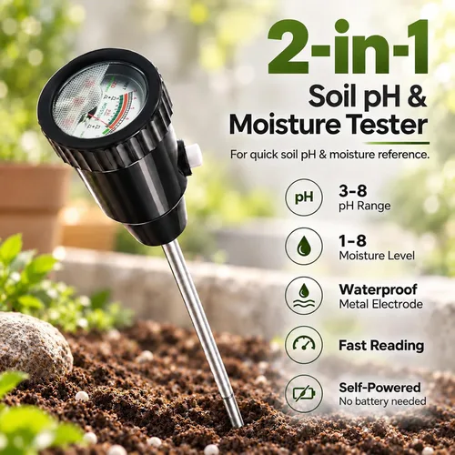 Vista 5 de Medidor de pH de suelo, medidor de sensor de humedad del suelo, probador de pH del suelo, kits de herramientas de jardinería para plantas, árboles