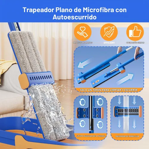 Vista 2 de Juego de trapeador plano y cubo plegable de 16.5