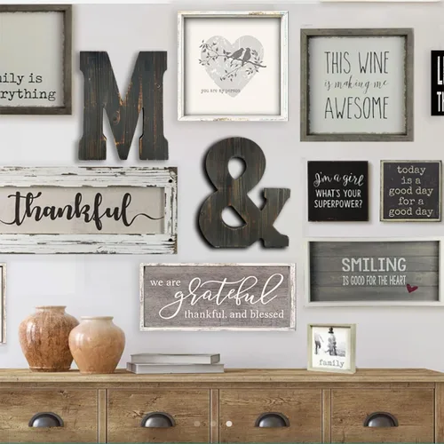 Vista 8 de Arte de pared con letras grandes para sala de estar, baño, dormitorio y decoración del hogar, letras rústicas de casa de campo para apellidos