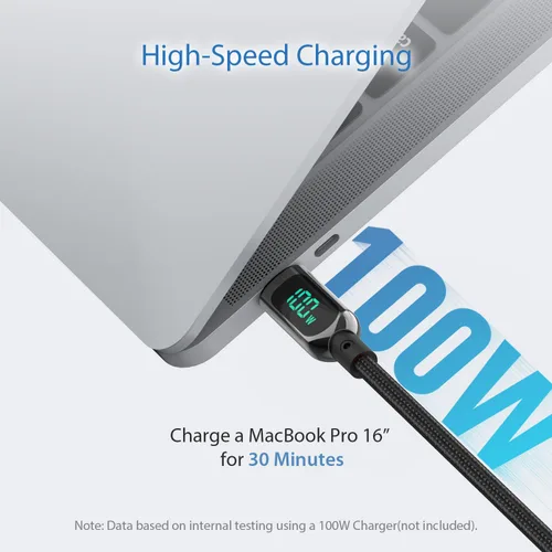 Vista 2 de SOOPII cable USB C de 100 W 0,30 mt, cable USB C a USB C de carga rápida, cable trenzado de nailon con pantalla LED para lPhone 16/15 Pro/15 Plus/15