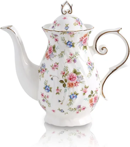 Vista 12 de Tetera de cerámica Agyiuns, tetera de porcelana con tapa, 38.8 Oz para té, leche, café, té de flores (Azul)