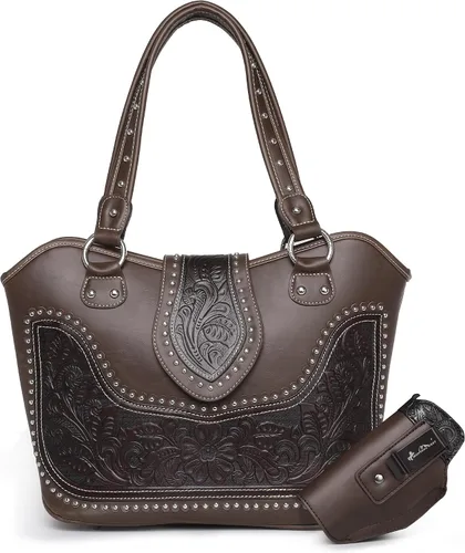 Vista 8 de Montana West - Bolso estilo tote occidental para mujeres, bolso de hombro con grabado. Bolsos y carteras para damas A-tooling Negro
