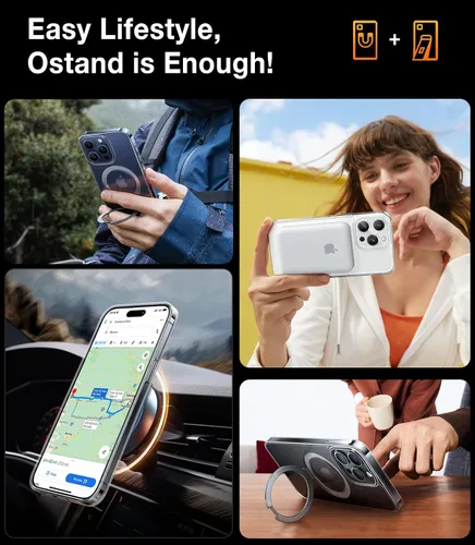 Vista 3 de TORRAS Funda Ostand Ultra Magnética para iPhone 15 Pro [Compatible con MagSafe] [Soporte Resistente y Portaanillo] Grado Militar A Prueba de Golpes