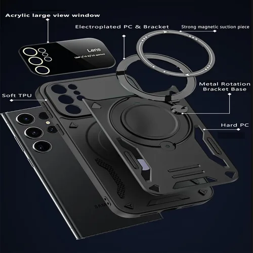 Vista 7 de Funda para Samsung Galaxy S22 Ultra con protector de lente de cámara, [compatible con MagSafe] con función atril protección de grado militar a