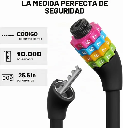 Vista 4 de Ainiv Candado de bicicleta, cable de bloqueo de bicicleta de 25 pulgadas
