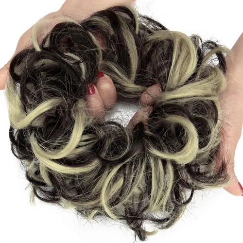 Vista 6 de Lelinta - Extensiones de pelo ondulado y rizado, peluca en una liga de cabello en forma de rodete y moño