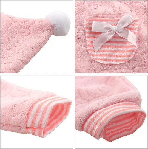 Vista 4 de Miunana Ropa de muñeca de bebé de 14 a 16 pulgadas, overol rosa con capucha y gorro hecho a mano