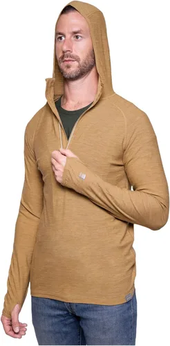 Vista 12 de MERIWOOL Sudadera con capucha para hombre, ligera, de lana merina, manga larga, térmica Verde militar