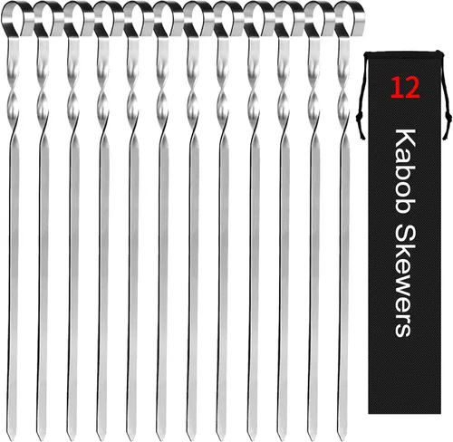 Vista 5 de Estante para brochetas de kebab - Estante de barbacoa de acero inoxidable compatible con brochetas de madera, redondas, metálicas, planas o de bambú