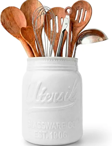 Vista 13 de Comfify Tarro de boca ancha para utensilios, organizador decorativo de utensilios de cocina, apto para lavavajillas, organizador de cocina azul