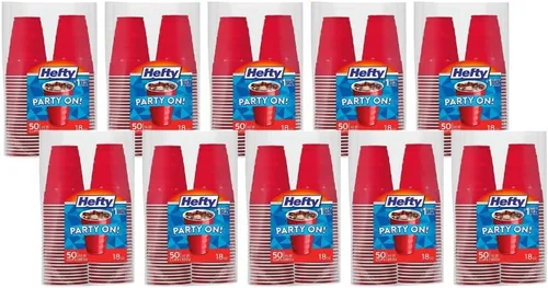 Vista 8 de Hefty Vasos fríos de plástico desechables de fácil agarre, vasos de bebidas duraderas para refrescos, jugos y bebidas frías, vasos de plástico rojo