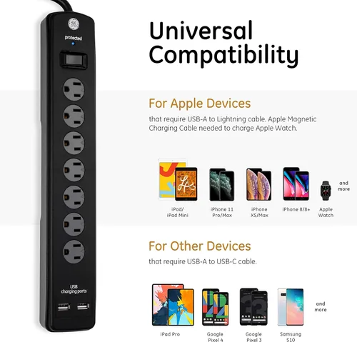 Vista 4 de GE UltraPro Protector SurGE de 7 salidas (40482) y protector GE SurGE de 6 salidas (37442)