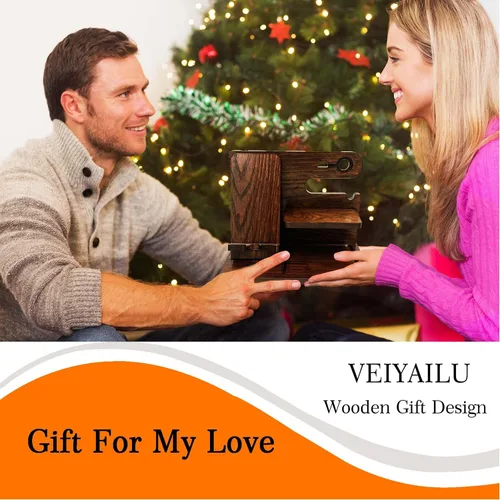 Vista 4 de VEIYAILU Estación de acoplamiento para teléfono de madera de nogal para hombres, regalos para él, novio, papá, marido, hermano, hijo, aniversario