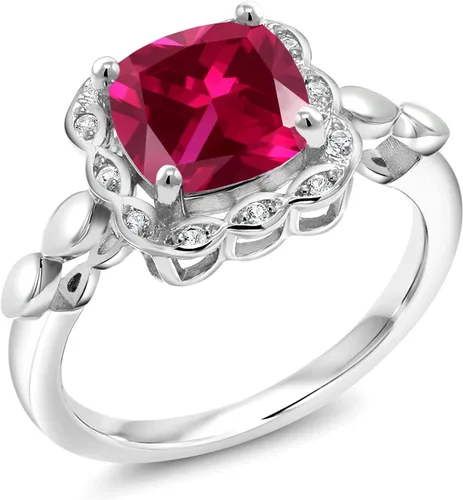 Vista 143 de Gem Stone King Anillo de compromiso de plata de ley 925 de 0.315 in con piedra natal y zafiro blanco creado Anillo de compromiso de boda