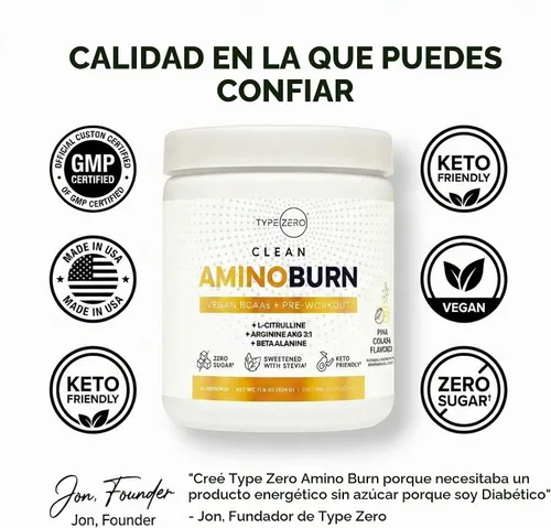 Vista 5 de Type Zero Amino Burn Vegan BCAA + Pre-entrenamiento (sabor a piña colada)