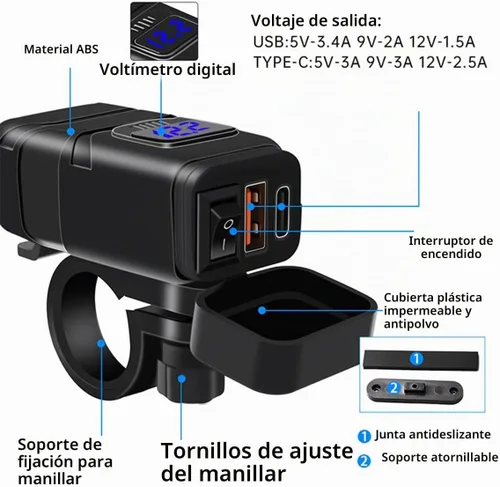Vista 3 de Ankuee Cargador de teléfono USB para motocicleta, adaptador SAE a USB impermeable con voltímetro e interruptor de encendido/apagado, cargador doble