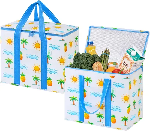 Vista 9 de VENO Paquete de 2 bolsas enfriadoras aisladas para entrega de alimentos, bolsas de compras plegables y reutilizables con cremallera, plegables