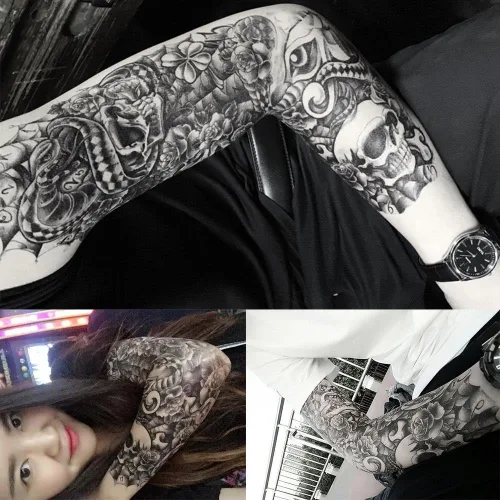 Vista 6 de Juego de 8 hojas de tatuajes falsos temporales extra grandes de 18.9 x 6.7 pulgadas para hombres y mujeres, calcomanías de tatuaje de brazo