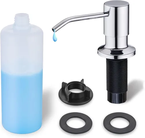 Vista 8 de Dispensador de jabón integrado para fregadero de cocina WEWE, acero inoxidable de níquel cepillado en dispensador de jabón de mostrador, recarga