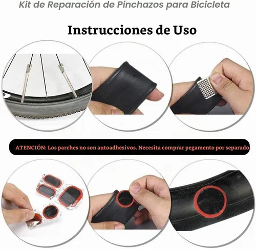 Vista 6 de Oumers Kit de reparación de mecánico de ciclismo multifunción con palanca de neumático de 3 piezas, 5 piezas de parches de neumáticos para raspador