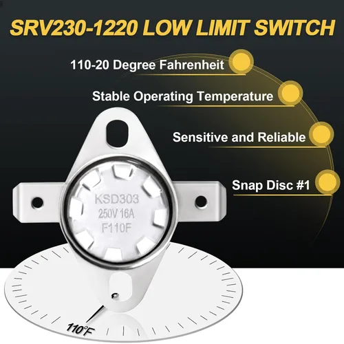 Vista 4 de SRV230-1220 Snap Disc #1 Interruptor de límite bajo para estufas de pellets Heatilator Eco-Choice CAB50 PS35 PS50, estufas de leña Quadrafire Bodega