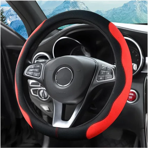 Vista 6 de zipelo Funda para volante de automóvil de 14.5"-15", protector de rueda interior de automóvil con cuero forrado antideslizante duradero, suave