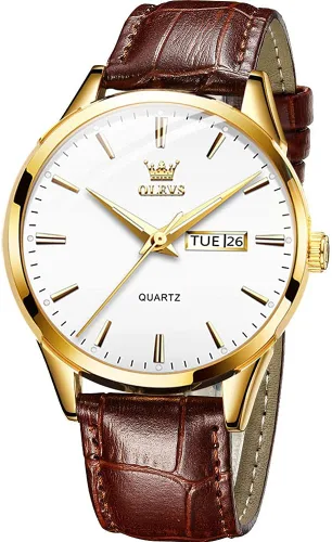 Vista 11 de OLEVS Amazon Watches, reloj de cuero marrón para hombre, reloj de fecha para hombre, reloj luminoso para hombre, reloj de vestir para hombre, reloj