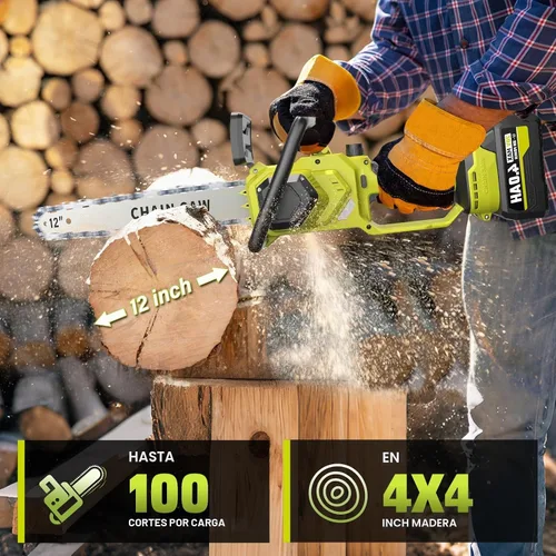 Vista 2 de SEYVUM - Motosierra inalámbrica de 12 pulgadas con batería de 2 x 4.0Ah para corte de madera