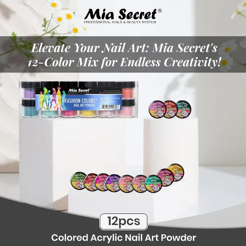 Vista 2 de Mia Secret Polvo de arte de uñas de color de moda 12 colores mezcla
