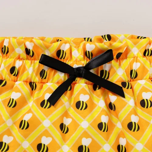 Vista 6 de YOUNGER TREE Traje de bebé niña de primer cumpleaños con estampado de abejorro de abejorro, mameluco corto con diadema de verano con mangas