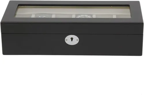 Vista 4 de Tech Swiss Caja de reloj para 6 relojes de almacenamiento de madera vitrina ventana de cristal (negro)