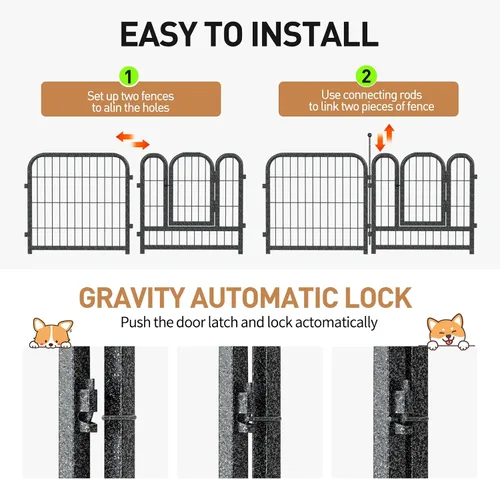 Vista 6 de Corralito de metal para perros, 24 pulgadas de altura, 16 paneles, valla ideal para perros grandes, medianos y pequeños, para interiores