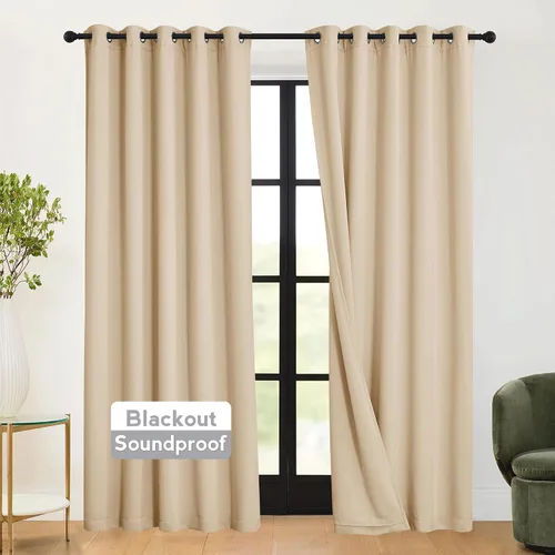 Vista 29 de RYB HOME - Cortinas con cancelación de ruido de 63 pulgadas de largo, juego de 2 paneles, 3 capas totales, cortinas opacas, insonorizadas