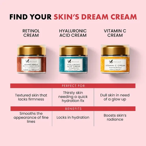 Vista 6 de Eclat Skincare Crema facial antienvejecimiento + crema de noche con retinol – Crema hidratante facial de día y noche con péptidos de colágeno, ácido