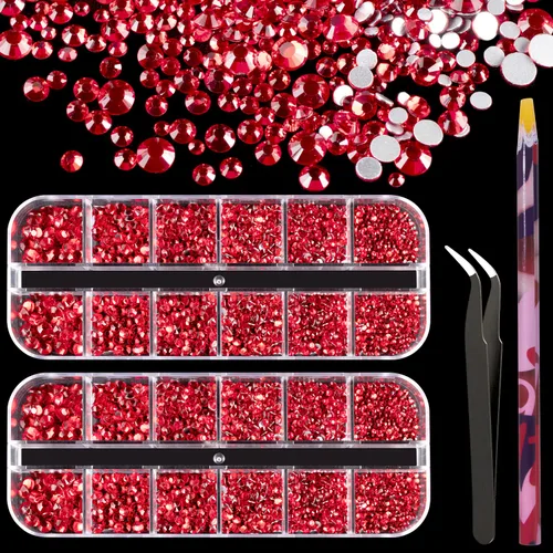 Vista 8 de Juego de 3440 piezas de cristales de vidrio transparente blanco y AB, en 6 tamaños con lápiz recogedor, pinzas para manicura con brillo iridiscente