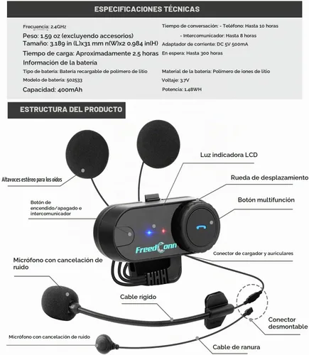 Vista 9 de TCOM VB - Casco de motocicleta con Bluetooth para uso compartido de música, sistemas de comunicación de intercomunicación universales de 800 M