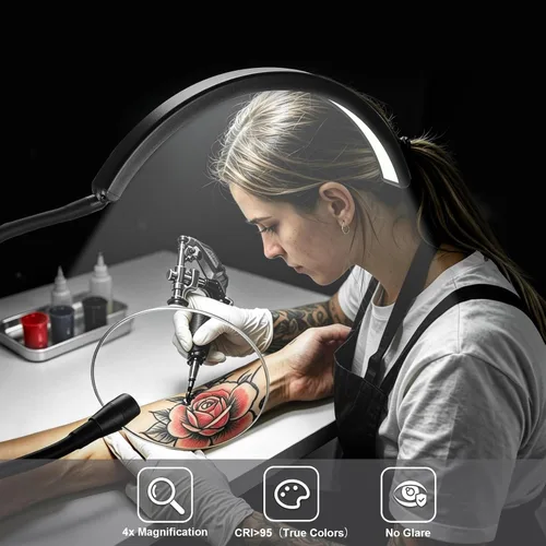 Vista 6 de Half Moon Desk Lash Light with 2X Magnifier, 2-in-1 Dual Arm Gooseneck Clamp Lamp for Eyelash Extension, Shadow-Free Esthetician Light, Adjustable