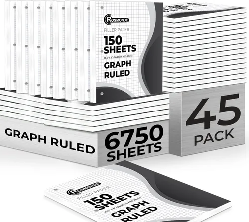 Vista 13 de Rosmonde Papel de hojas sueltas a granel, 3600 hojas, paquete de 24, hojas cuadriculadas, 8 x 10.5 pulgadas, 150 hojas/paquete, 3 perforaciones