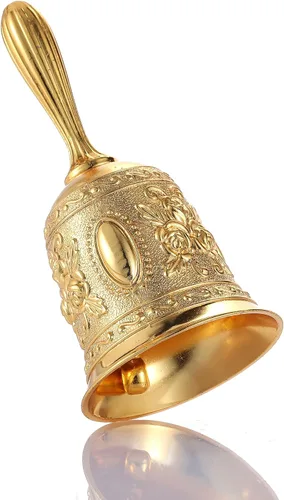 Vista 8 de Campana de llamada de latón súper fuerte para sonar en boda, campanas de mano para personas mayores, campanas de noche para profesores, campanas