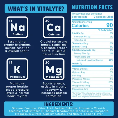 Vista 7 de Polvo para preparar bebida natural de electrolitos, libre de gluten, contenedor con 80 porciones, marca Vitalyte, cítrico (Cool Citrus)