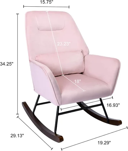 Vista 3 de Silla mecedora para el cuarto del bebé, sillón mecedor de terciopelo cargado, cómodo, silla mecedora moderna de madera maciza con patas para leer