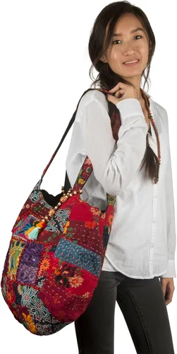Vista 3 de Bolso de hombro grande colorido rojo para mujer, bolso de mano de mercado escolar, laptop, diario, casual, diario, cómodo, bohemio